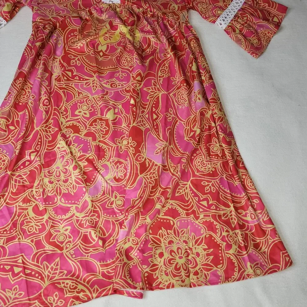 Noracora Dress Womans Small Lagenlook Flower Pink Lacey Cottagecore Boho Grandma
